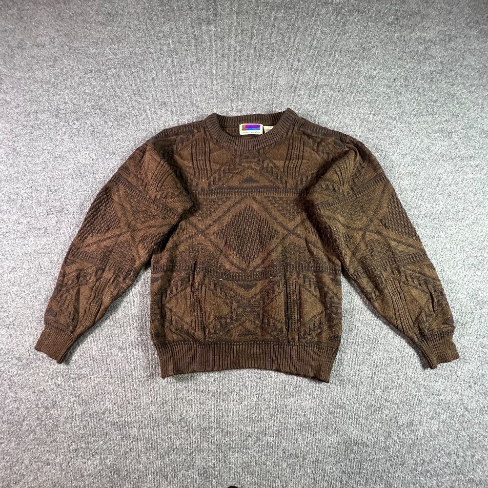 Vintage Sweater Graphix Mens S Brown Geometric Acrylic Knit Pullover Holiday